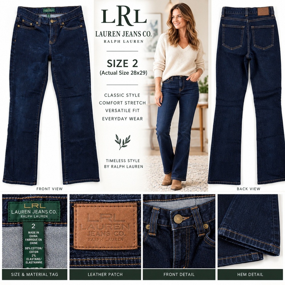 Lauren Ralph Lauren Jeans Size 2 Dark Wash Straight Leg Comfort Stretch Denim